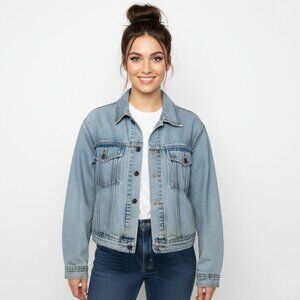 Vintage 90s Armani Jeans Light Wash Denim Jacket Boxy Fit Oversized Trucker